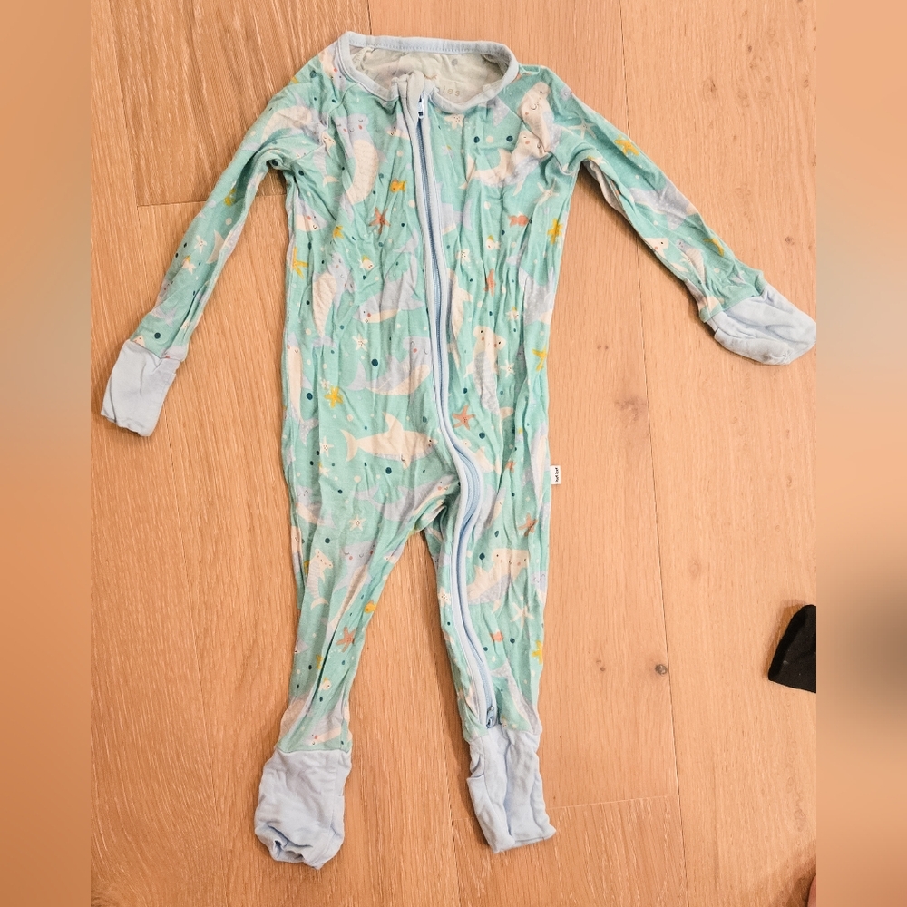 Little Sleepies Blue Shark Print 3-6m GUC